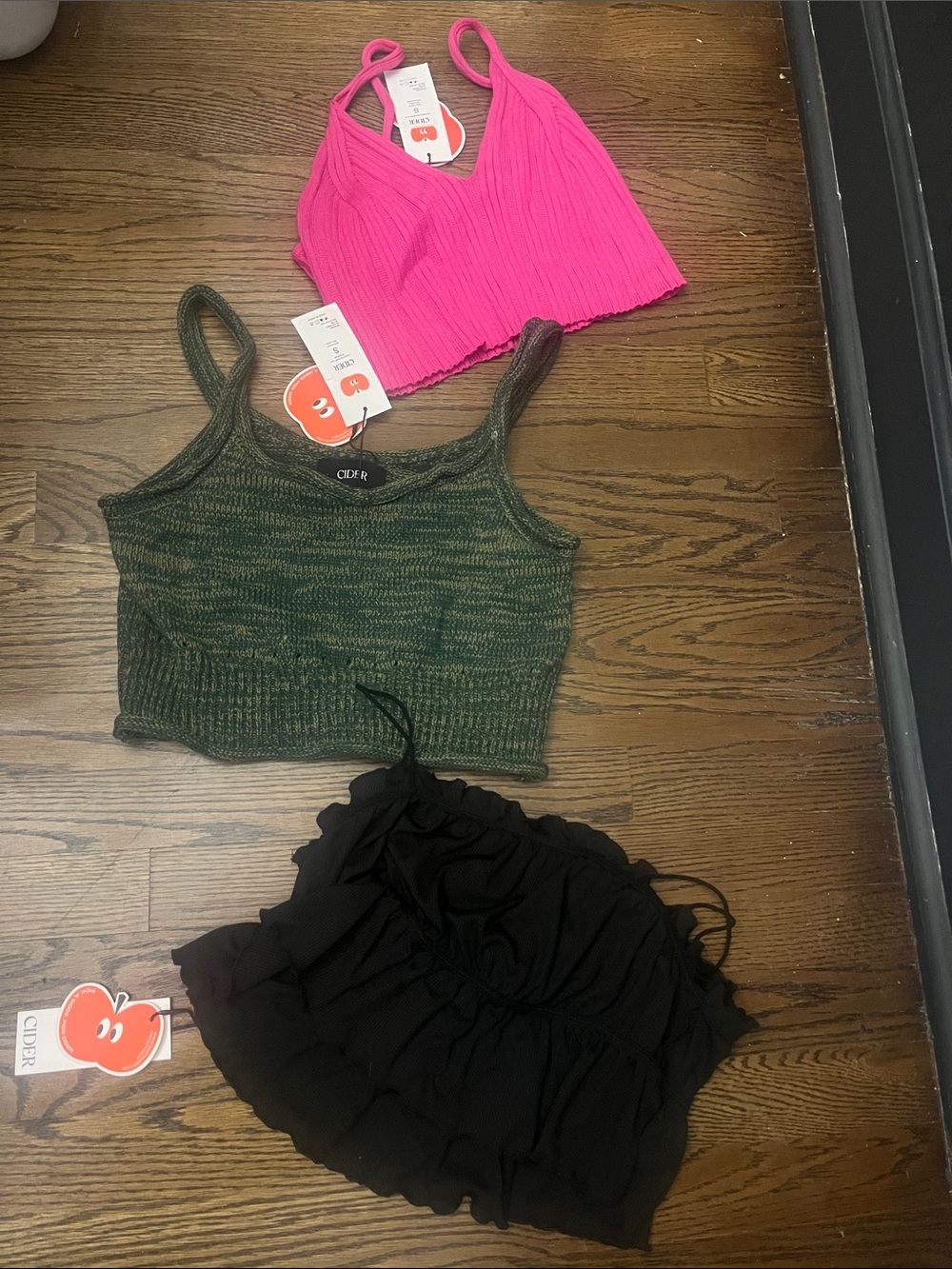Cider Pink Ribbed Crop Tank , Green Knit Crop Tank , Black top